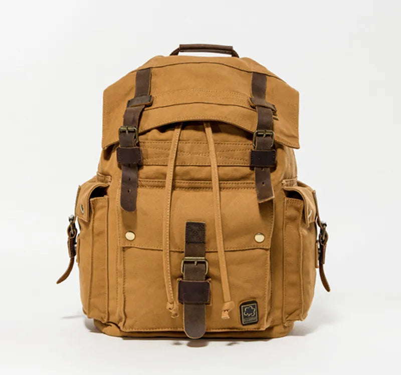 Vintage Leather Military Canvas Travel Backpacks