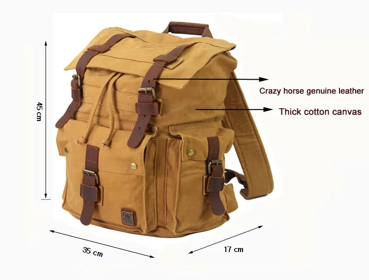 Vintage Leather Military Canvas Travel Backpacks