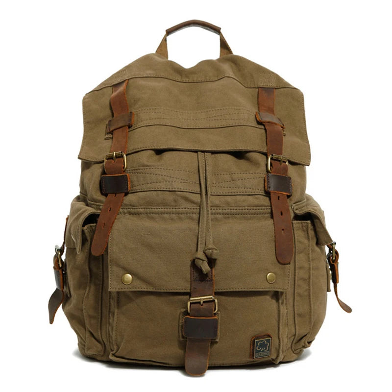 Vintage Leather Military Canvas Travel Backpacks