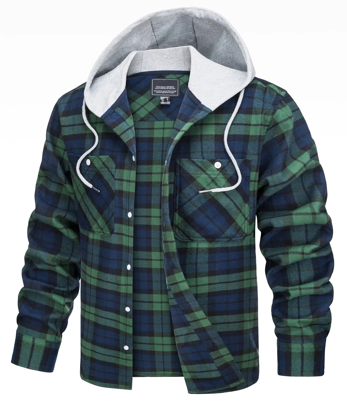 Lightweight Flannel Hooded Shirt Jackets Mens Cotton Plaid Shirts