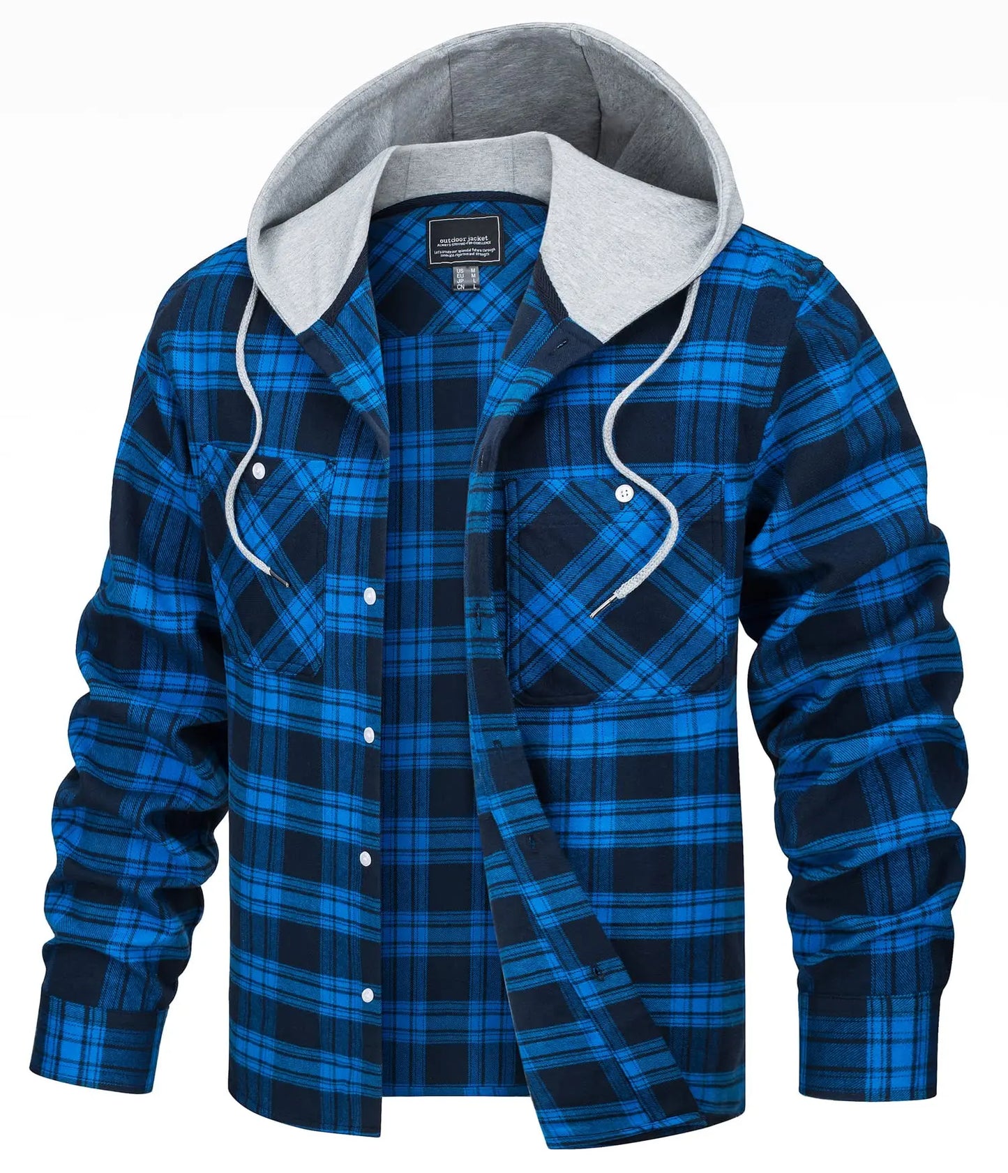 Lightweight Flannel Hooded Shirt Jackets Mens Cotton Plaid Shirts