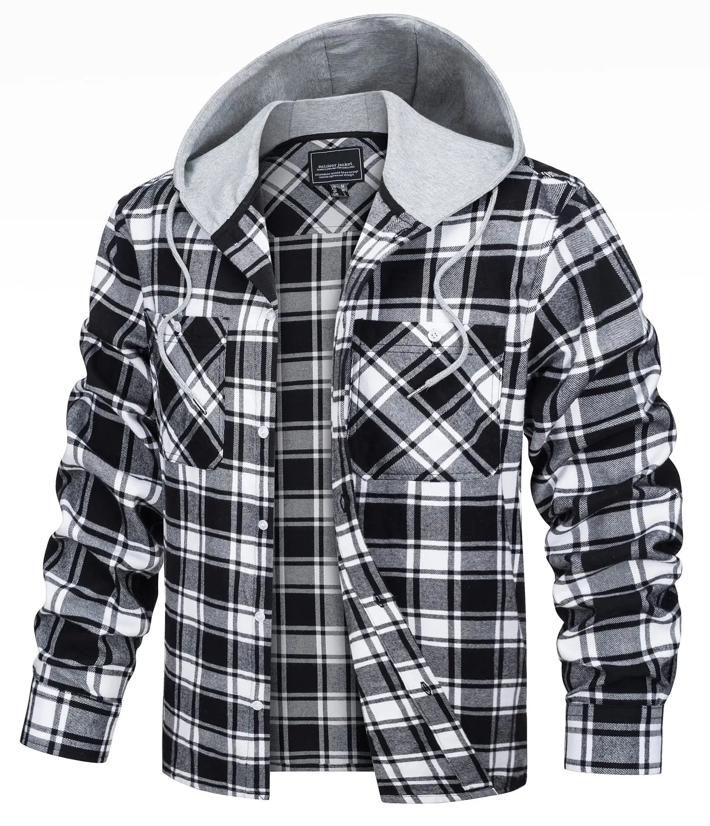 Lightweight Flannel Hooded Shirt Jackets Mens Cotton Plaid Shirts