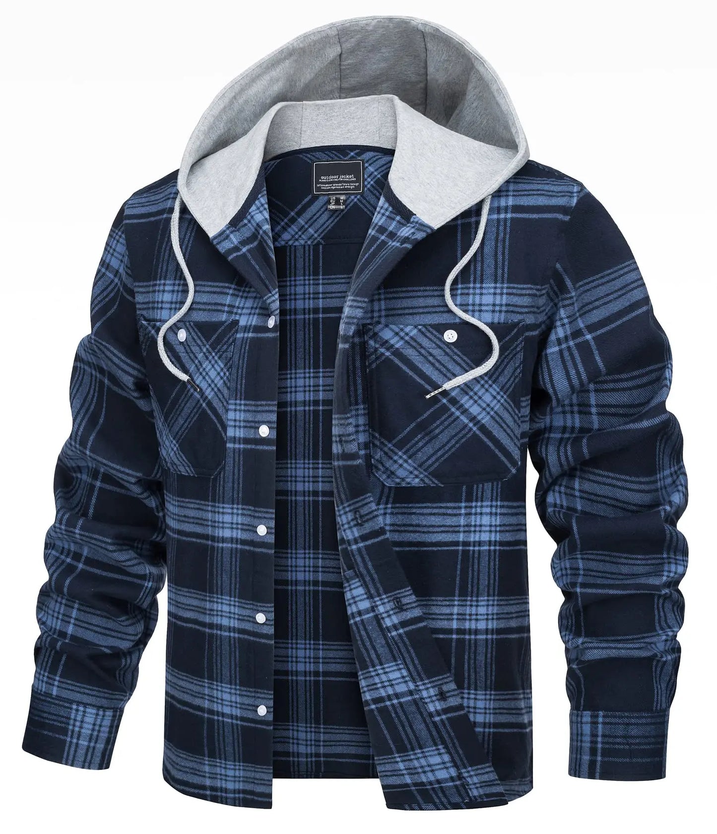 Lightweight Flannel Hooded Shirt Jackets Mens Cotton Plaid Shirts