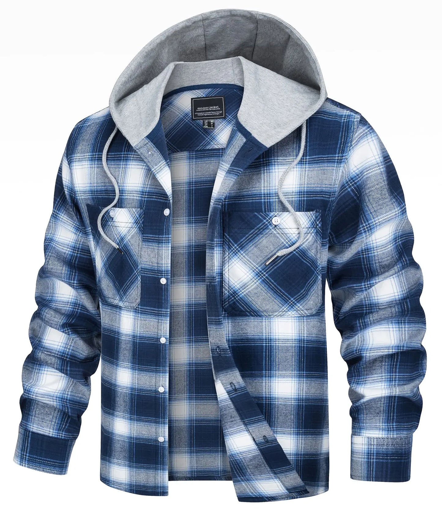 Lightweight Flannel Hooded Shirt Jackets Mens Cotton Plaid Shirts