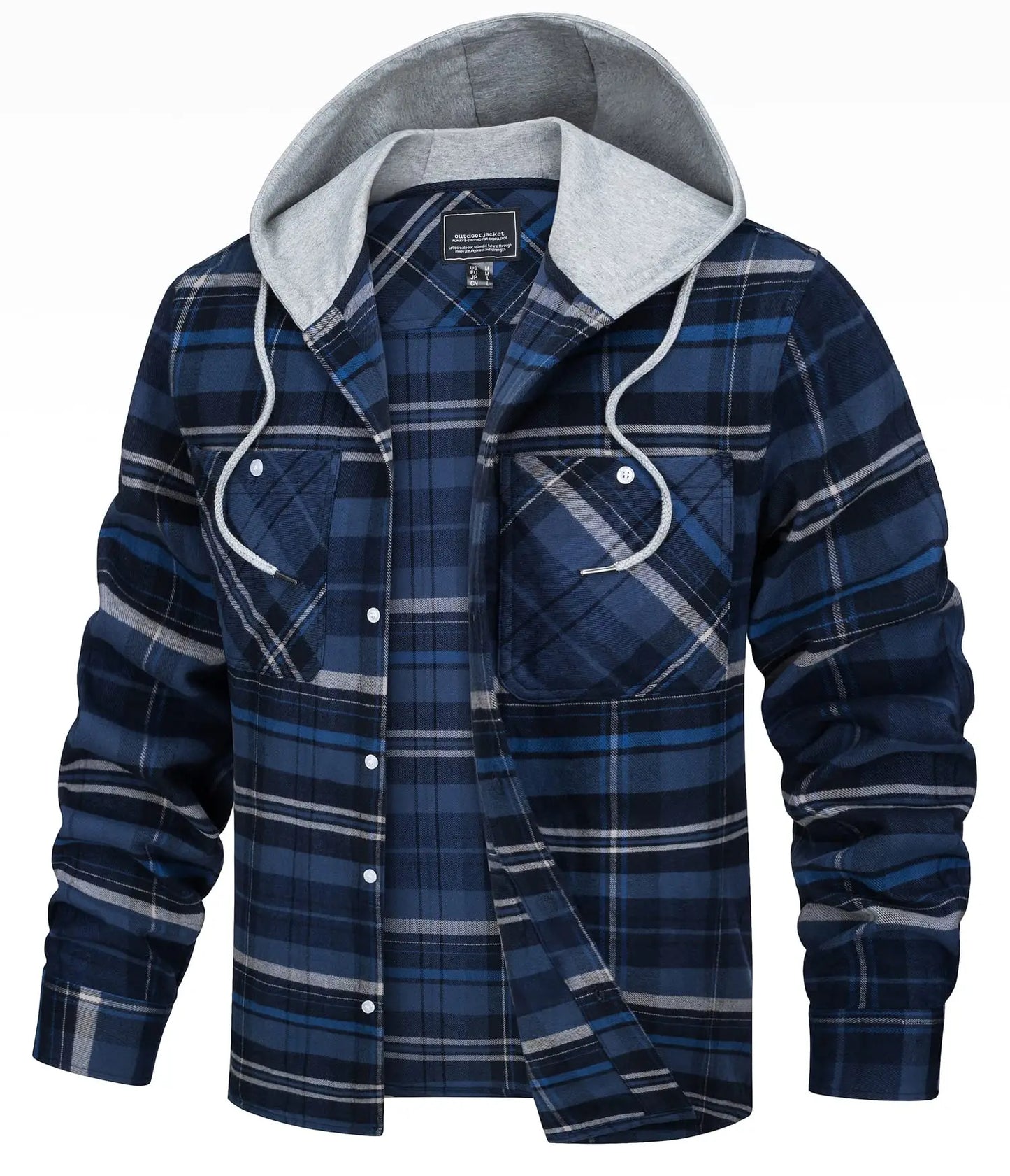 Lightweight Flannel Hooded Shirt Jackets Mens Cotton Plaid Shirts