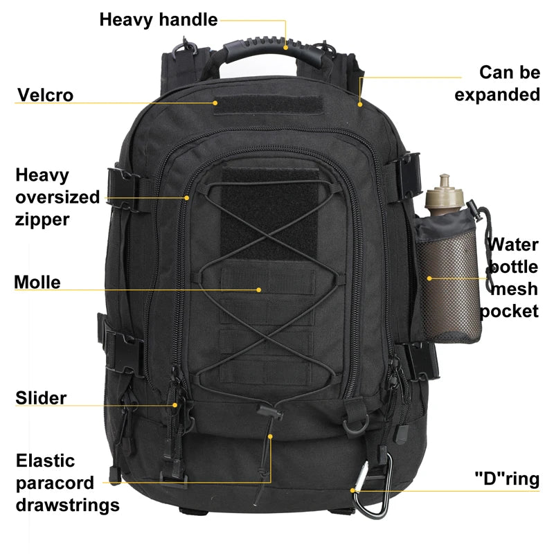 Extra Large 60L Tactical Backpack for Men/Women Outdoor Water Resistant