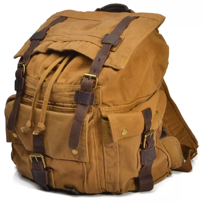 Vintage Leather Military Canvas Travel Backpacks