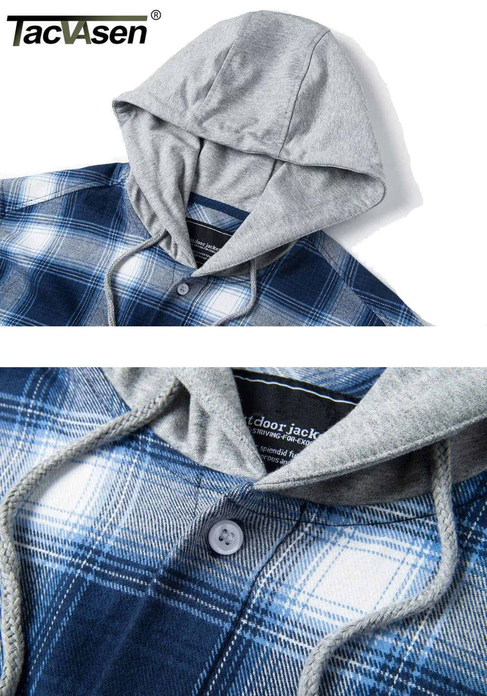 Lightweight Flannel Hooded Shirt Jackets Mens Cotton Plaid Shirts