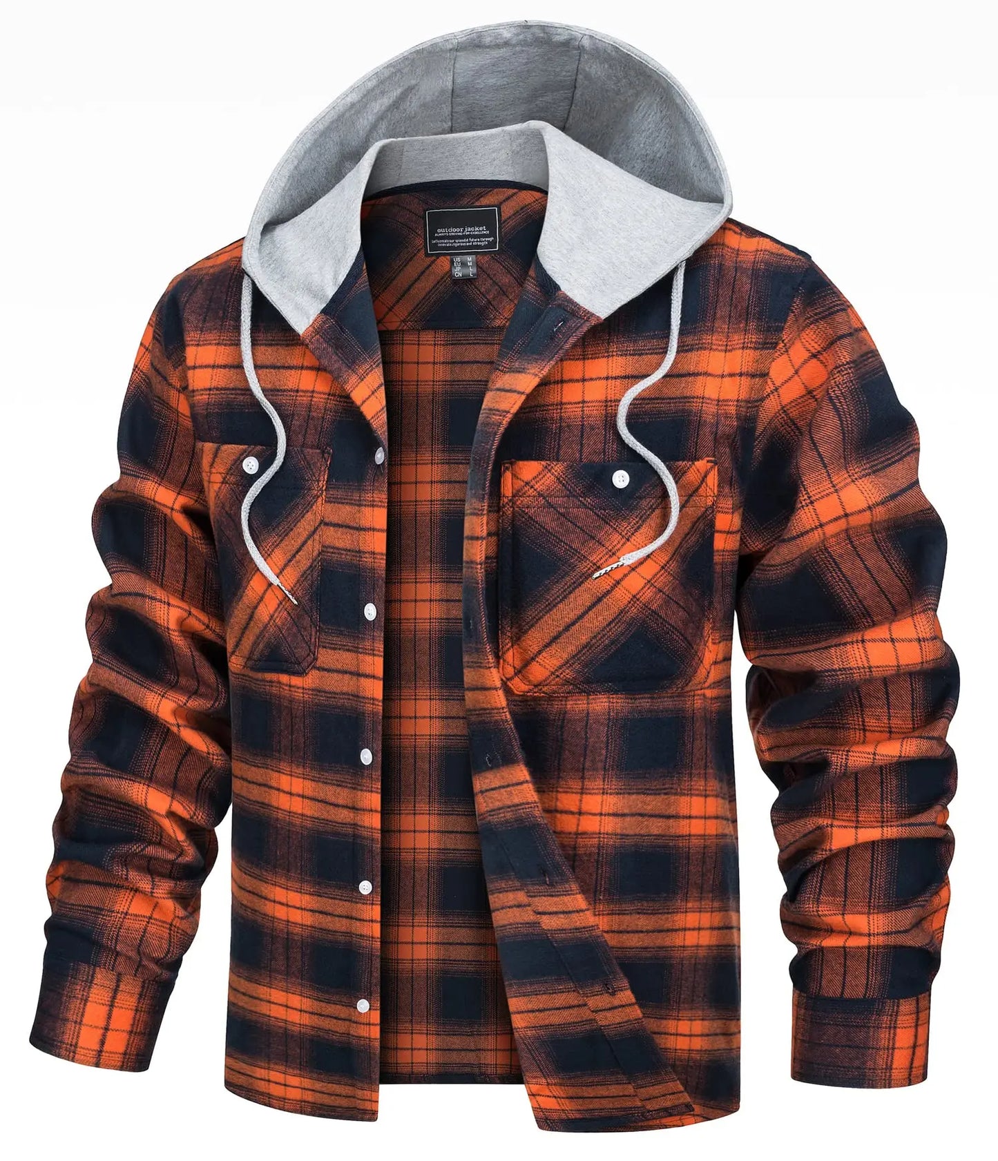 Lightweight Flannel Hooded Shirt Jackets Mens Cotton Plaid Shirts